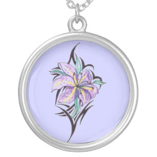 orchid on a purple background necklace
