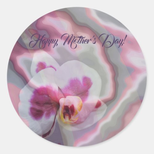 Orchid on abstract background with custom text classic round sticker