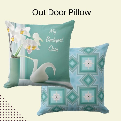 Orchid on Aqua Blue Background Outdoor Pillow