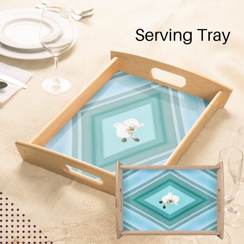 Orchid on Aqua Blue Background Serving Tray