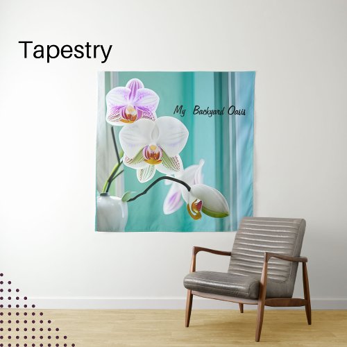 Orchid on Aqua Blue Background Tapestry