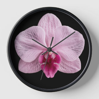 Orchid on Black Background Clock