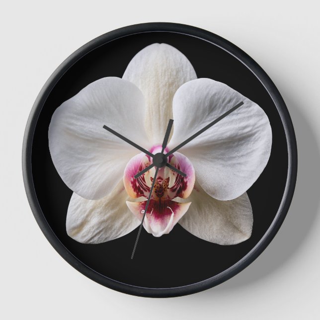 Orchid on Black Background Clock (Front)
