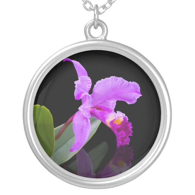 Orchid on Black Necklace (Front)
