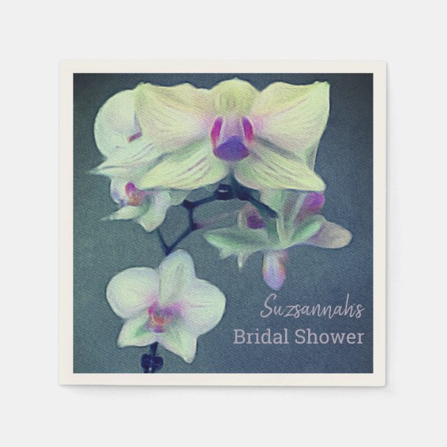 Orchid On Blue Custom Bridal Shower Napkins (Front)