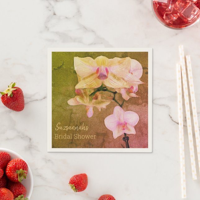 Orchid On Orange Texture Custom Bridal Shower Napkins (Insitu)