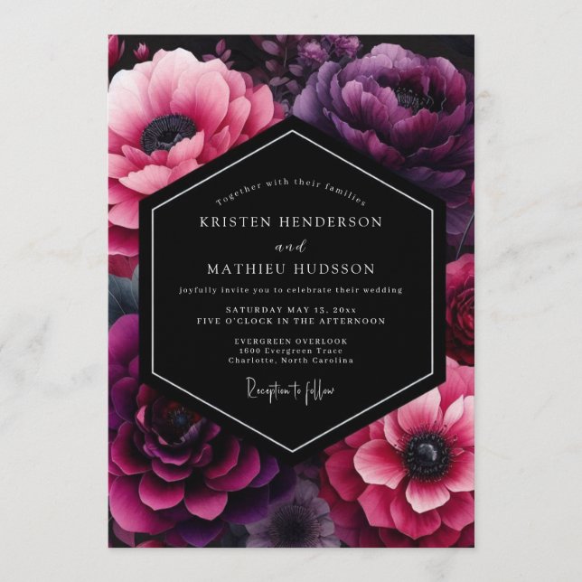 Orchid Opulent Anemone Wedding Invitation (Front)