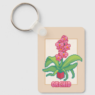 Orchid, orchidee, pixelart, Pixel Art Keychain
