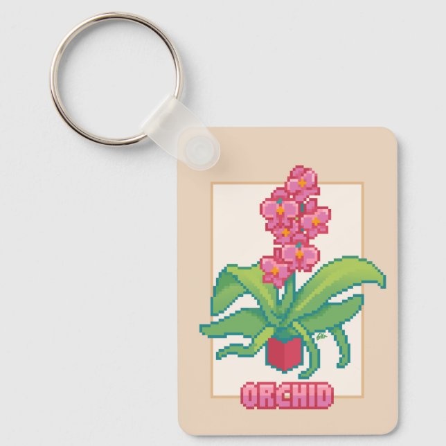 Orchid, orchidee, pixelart, Pixel Art Keychain (Front)