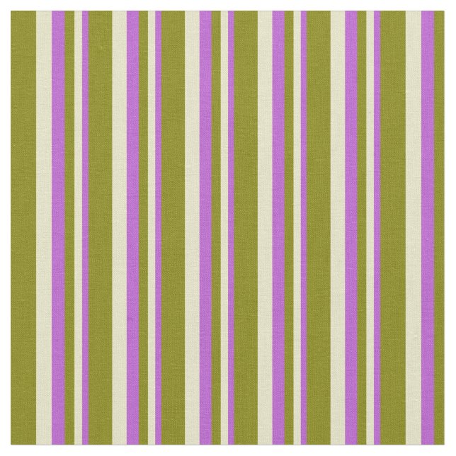 Orchid, Pale Goldenrod & Green Striped Pattern Fabric (Close Up)