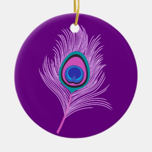 Orchid Peacock Feather on Amethyst Purple Ceramic Ornament