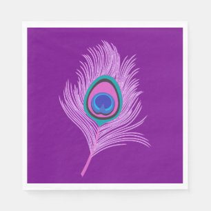 Orchid Peacock Feather on Amethyst Purple Paper Napkins