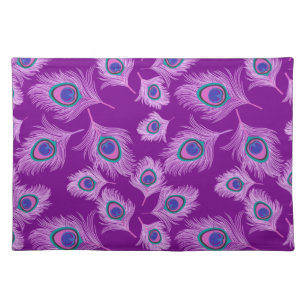 Orchid Peacock Feathers on Amethyst Purple Cloth Placemat