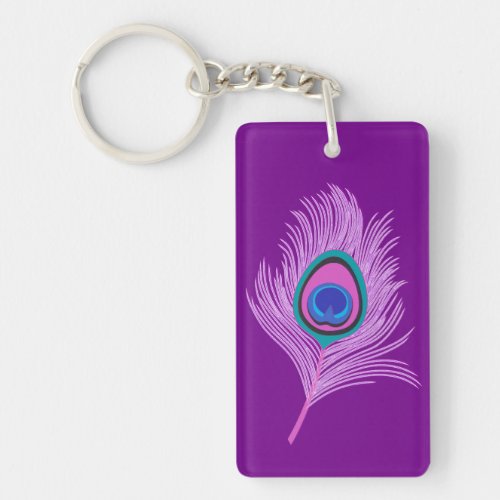 Orchid Peacock Feathers on Amethyst Purple Keychain