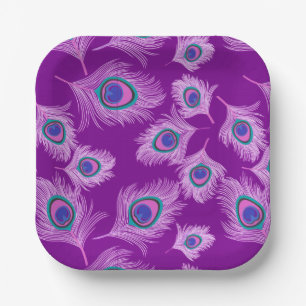 Orchid Peacock Feathers on Amethyst Purple Paper Plates