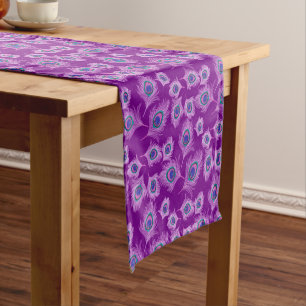 Orchid Peacock Feathers on Amethyst Purple Short Table Runner