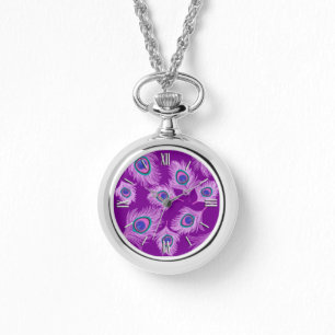 Orchid Peacock Feathers on Amethyst Purple Watch