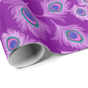 Orchid Peacock Feathers on Amethyst Purple Wrapping Paper