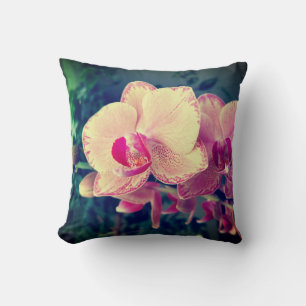 Orchid phalaenopsis ppolka dot pink flowers floral throw pillow