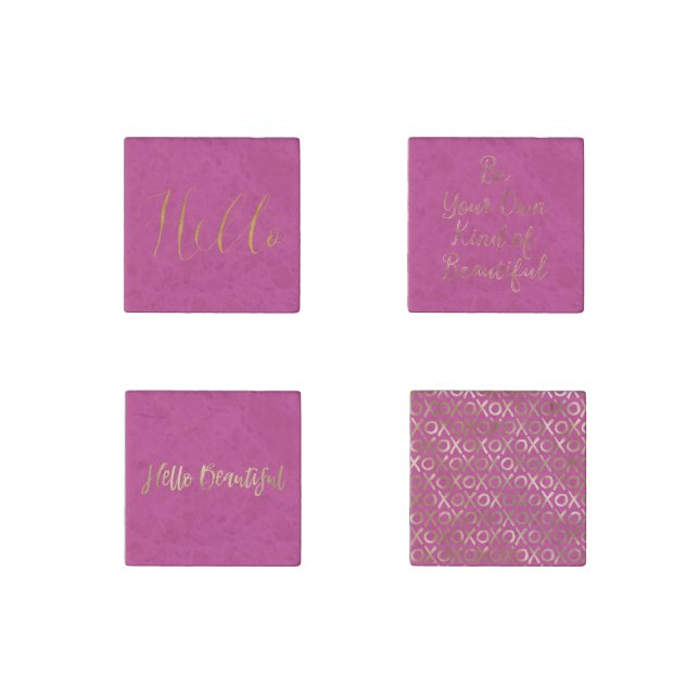 Orchid Pink Gold Hello Beautiful   Stone Magnet (Front)