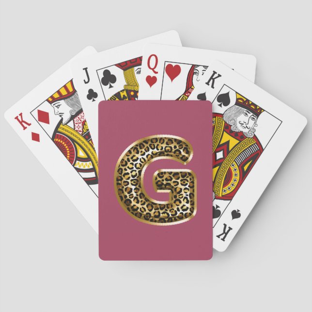 Orchid Pink Leopard Print Letter G Poker Cards (Back)