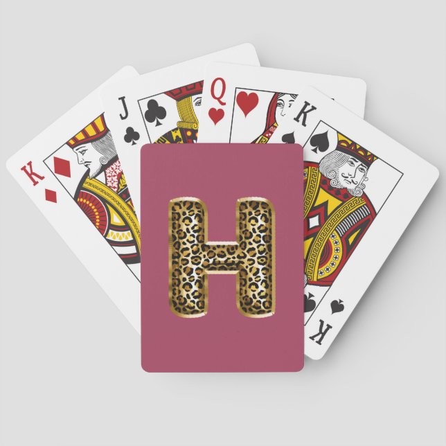 Orchid Pink Leopard Print Letter H Poker Cards (Back)