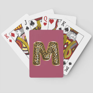 Orchid Pink Leopard Print Letter M Poker Cards