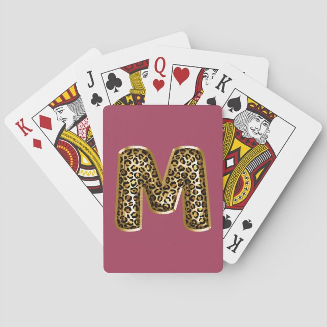 Orchid Pink Leopard Print Letter M Poker Cards (Back)
