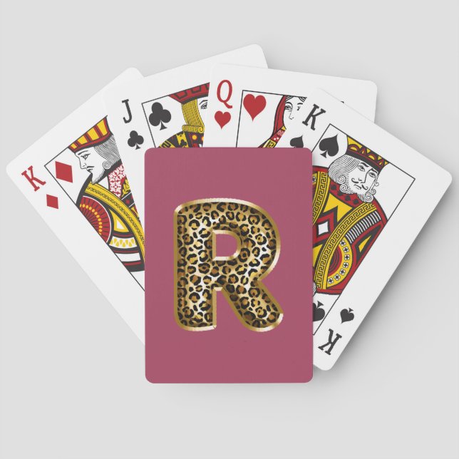 Orchid Pink Leopard Print Letter R Poker Cards (Back)