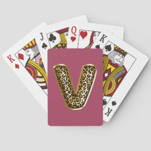 Orchid Pink Leopard Print Letter V Poker Cards