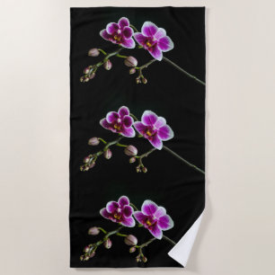 Orchid pink white color on black pale gentle  beach towel