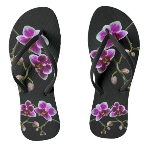 Orchid pink white color on black pale gentle  flip flops
