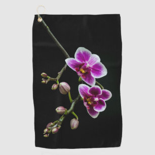 Orchid pink white color on black pale gentle  golf towel
