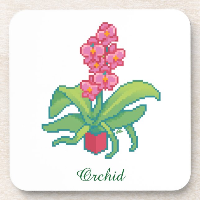 orchid pixelart, Pixel Art  Beverage Coaster (Front)