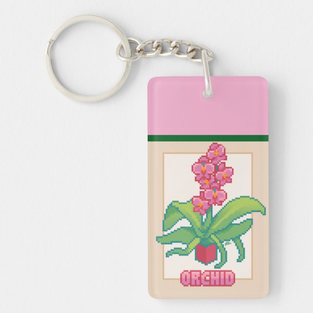 Orchid Pixelart, Pixel Art Keychain (Front)
