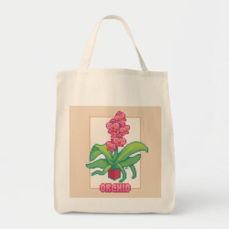 Orchid Pixelart, Pixel Art Tote Bag