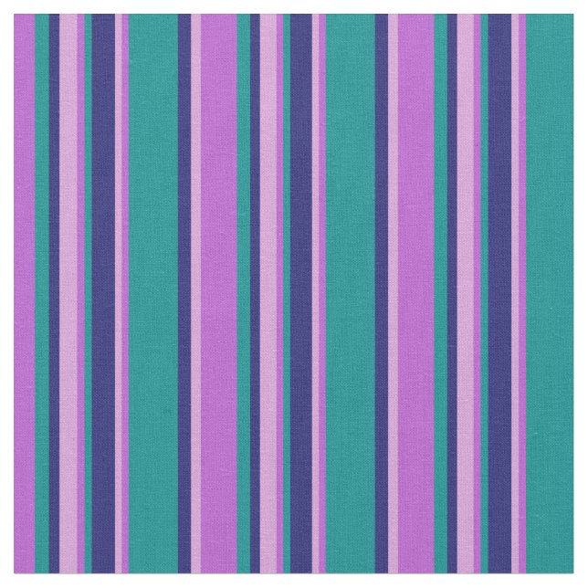 Orchid, Plum, Midnight Blue & Dark Cyan Lines Fabric (Close Up)