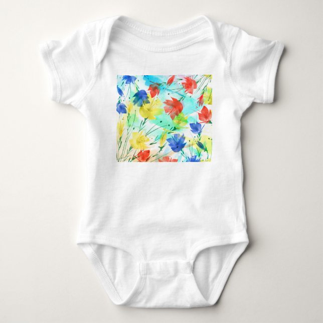 Orchid Poppy Peony Fashion Bouquet Baby Bodysuit (Front)