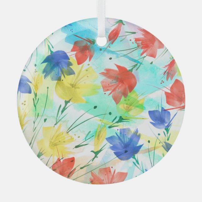 Orchid Poppy Peony Fashion Bouquet Glass Ornament (Front)