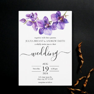 Orchid purple and white Script wedding Invitation