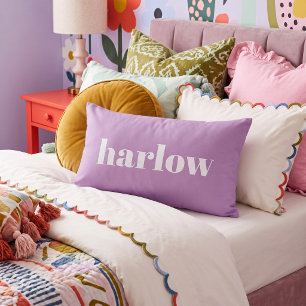 Orchid Purple Bold Retro Name Monogram Lumbar Pillow