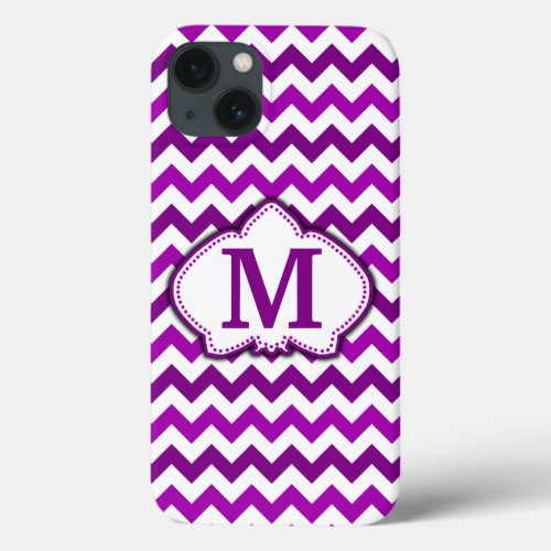 Orchid Purple Chevron Personalized Monogram iPhone 13 Case