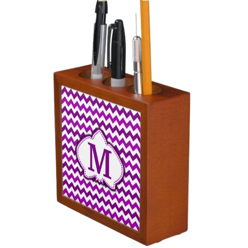 Orchid Purple Chevron Personalized Monogram Desk Organizer