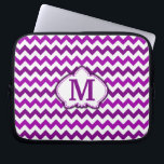 Orchid Purple Chevron Personalized Monogram Laptop Sleeve<br><div class="desc">This trendy, girly design features a bright, colorful orchid - purple chevron pattern in two alternating shades of fuchsia / purple on a white background. It has a flower - shaped outlined space where you can add your monogram / initial in purple to personalize. It's a very pretty, chic, stylish...</div>