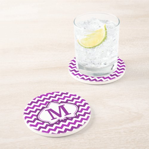 Orchid Purple Chevron Personalized Monogram Sandstone Coaster