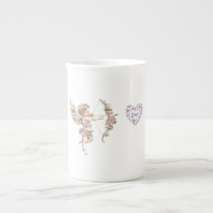 Orchid Purple Cupid Arrow of Love Heart Floral Bone China Mug