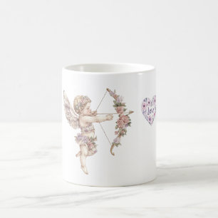 Orchid Purple Cupid Arrow of Love Heart Floral Coffee Mug
