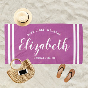 Orchid Purple Girls Weekend Personalized Name Beach Towel
