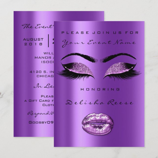 Orchid Purple Glitter Bridal Shower Sweet 16th Invitation (Front/Back)