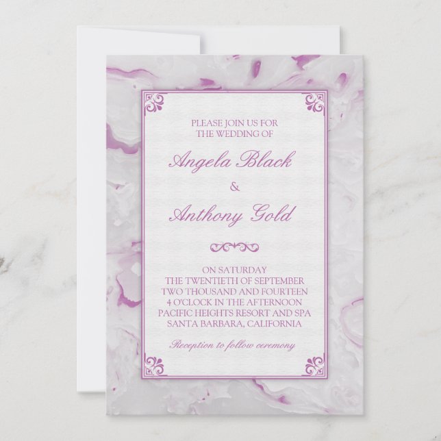 Orchid Purple Marble Marbled Wedding Invitation (Front)